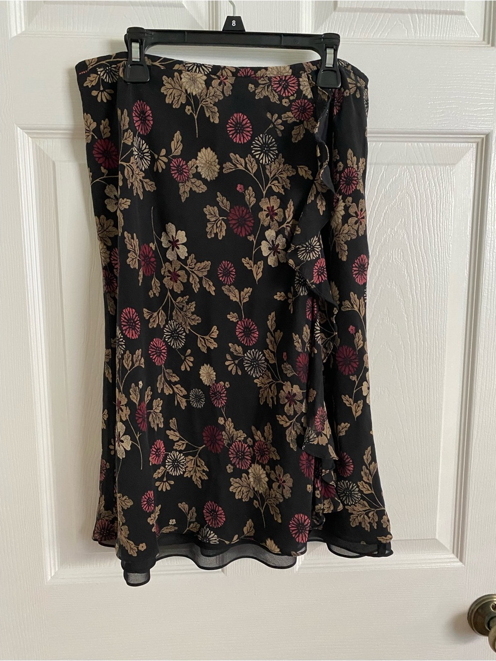 Ann Taylor LOFT Silk Floral Skirt – Black with Gold & Pink Flowers